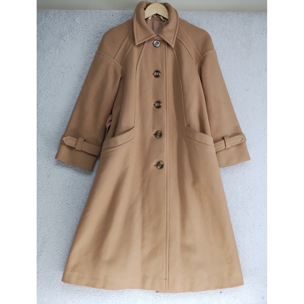 Jocardi Coat Womens S Camel Pure Virgin Wool Belted Long Button Front Classic